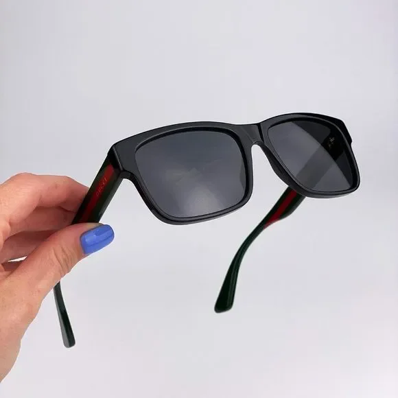 🔥 Gucci GG0340S 006 Sunglasses Black Green Red Grey Rectangle Men